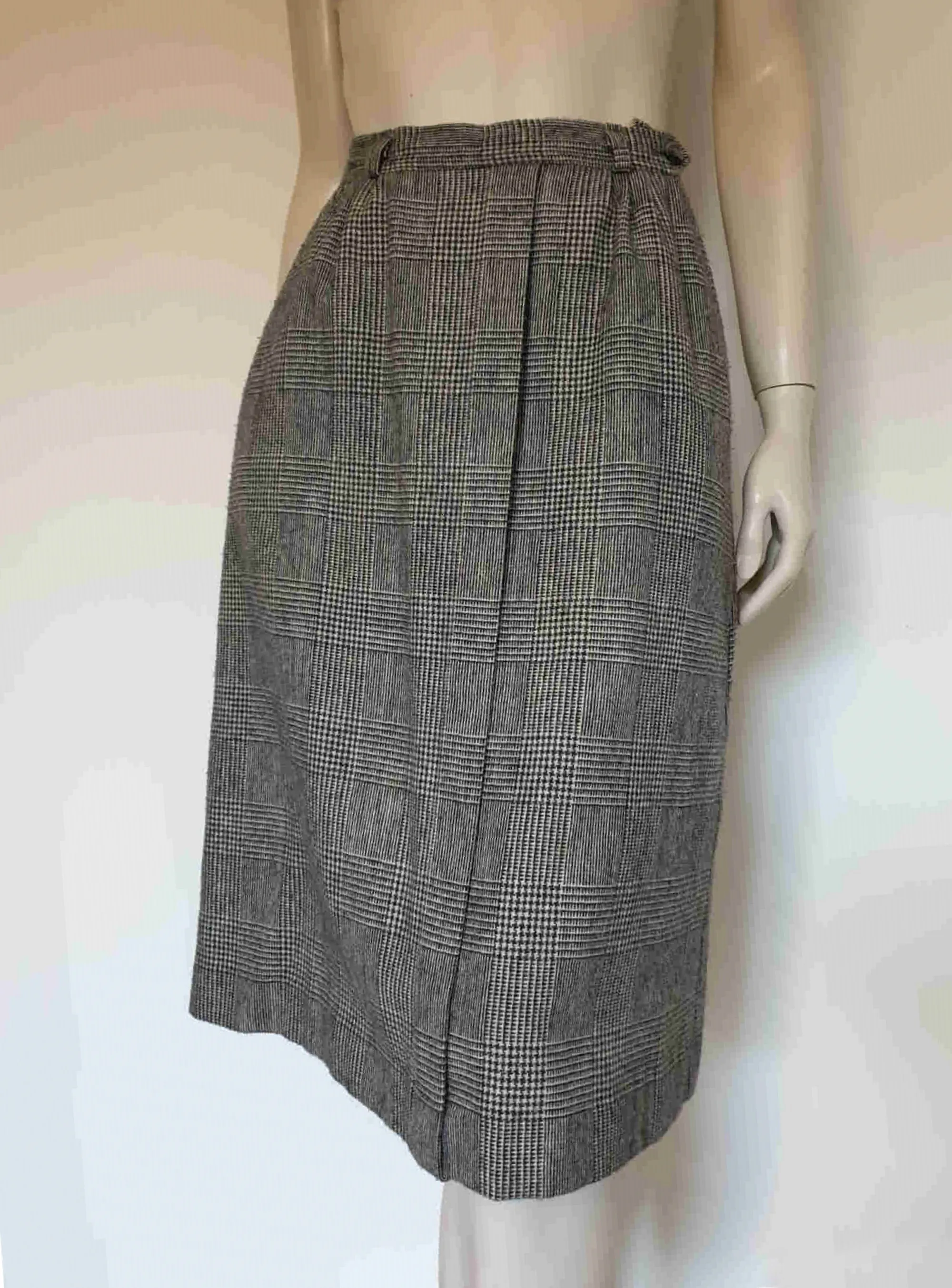 1980s Black & White Checked Skirt - M