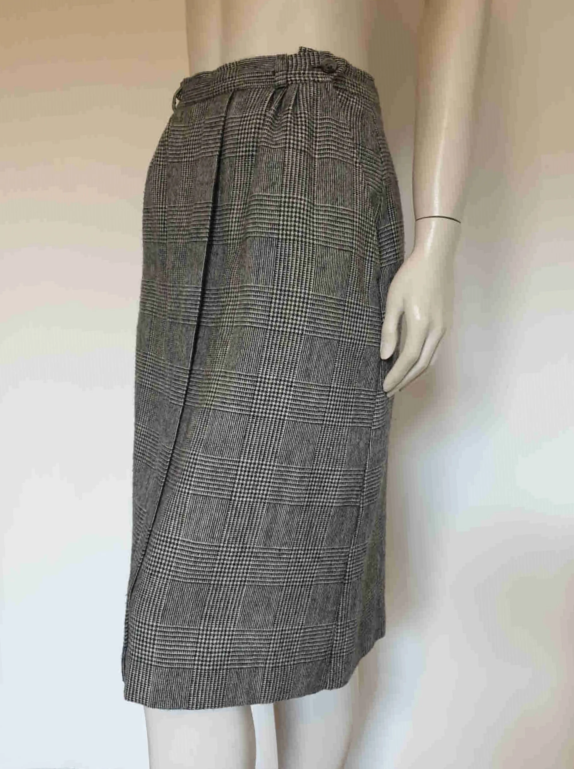 1980s Black & White Checked Skirt - M