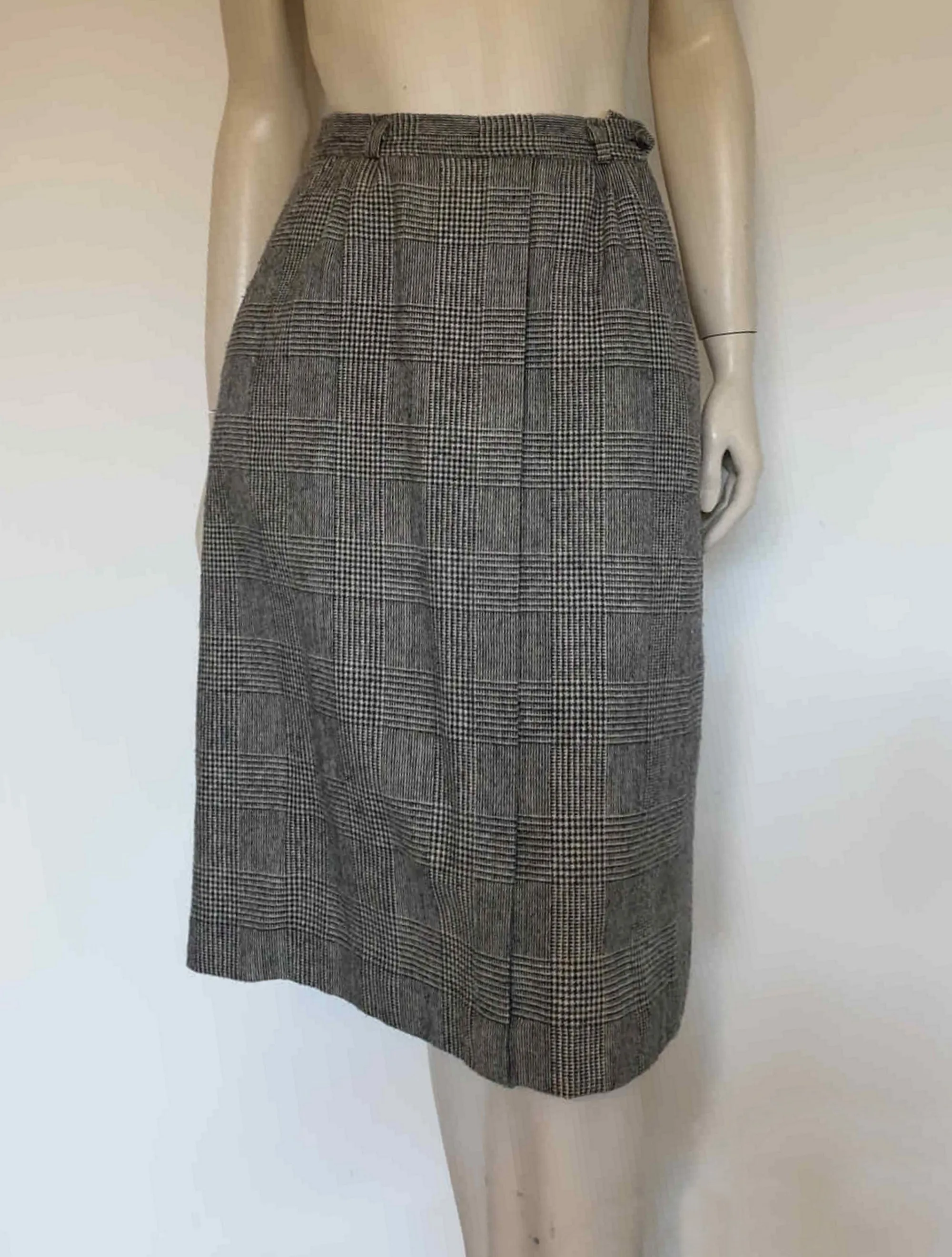 1980s Black & White Checked Skirt - M