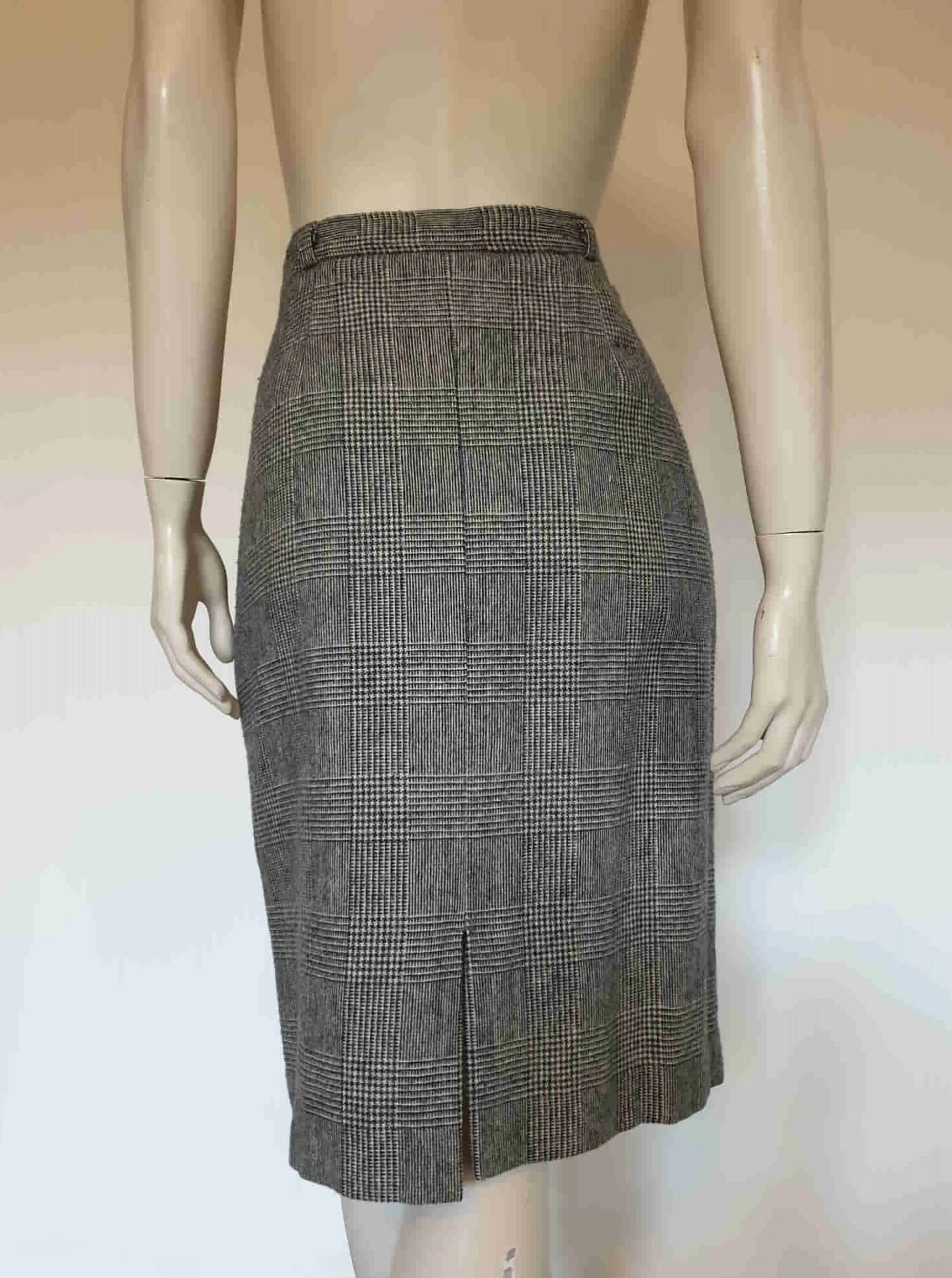 1980s Black & White Checked Skirt - M