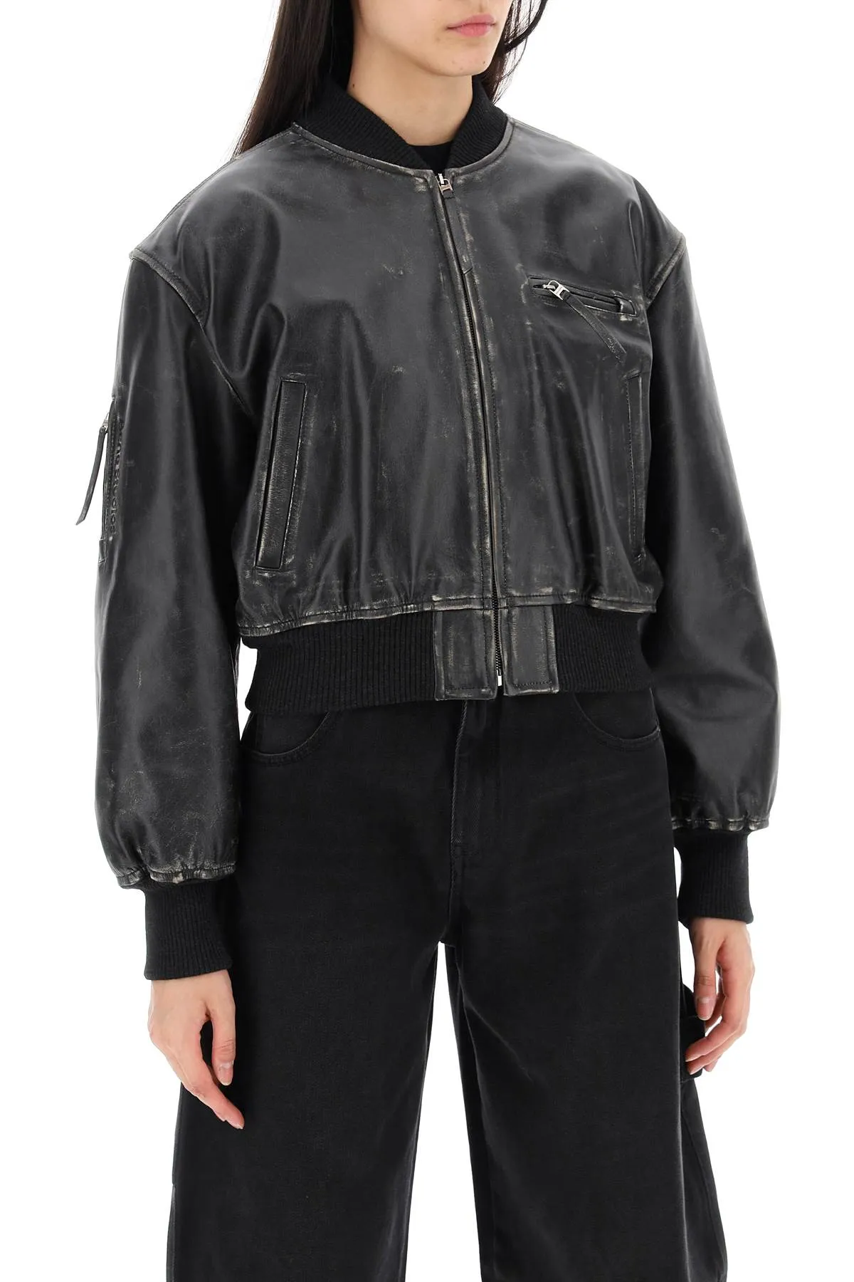 Acne Studios Aged Leather Bomber Jacket With Distressed Treatment