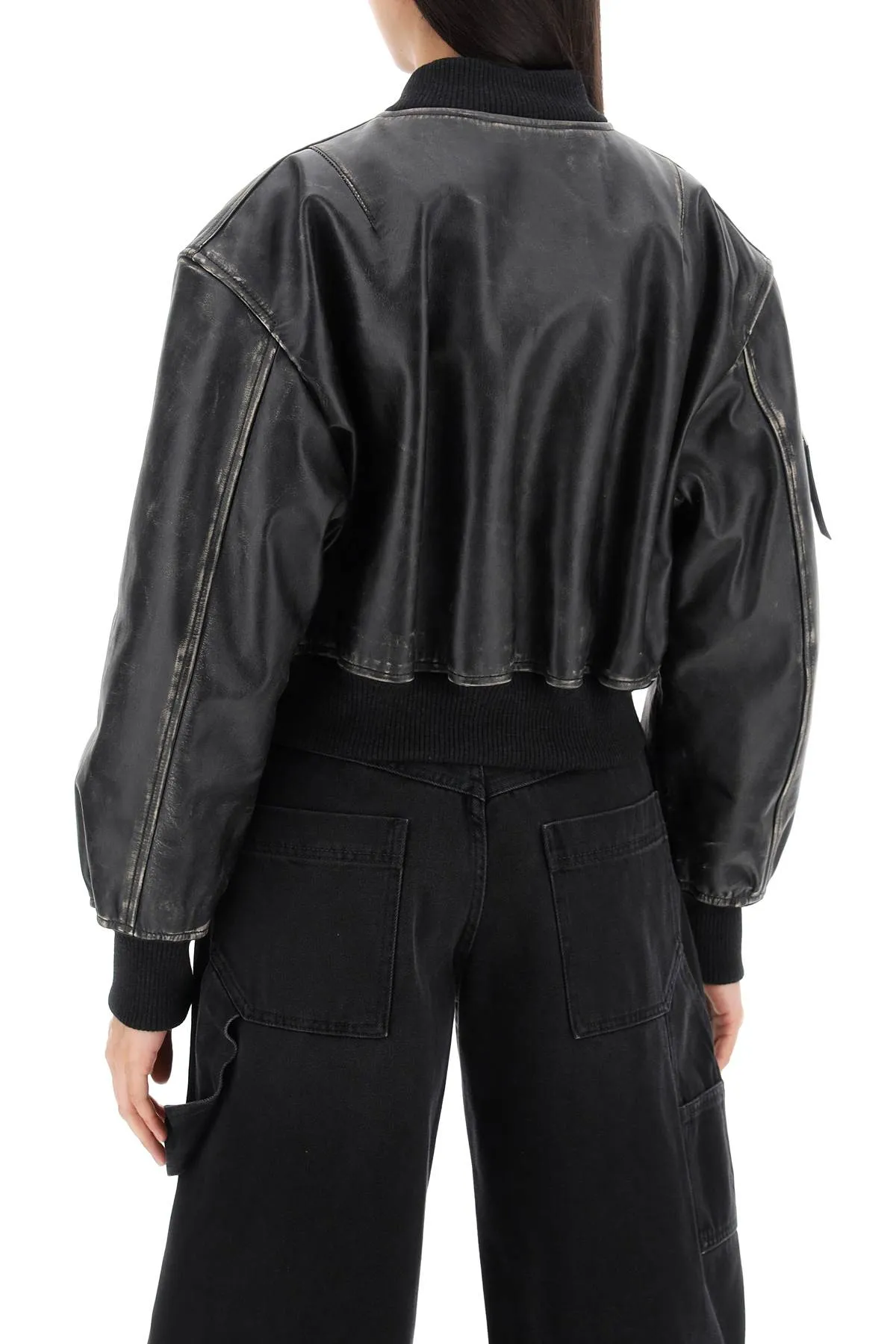 Acne Studios Aged Leather Bomber Jacket With Distressed Treatment