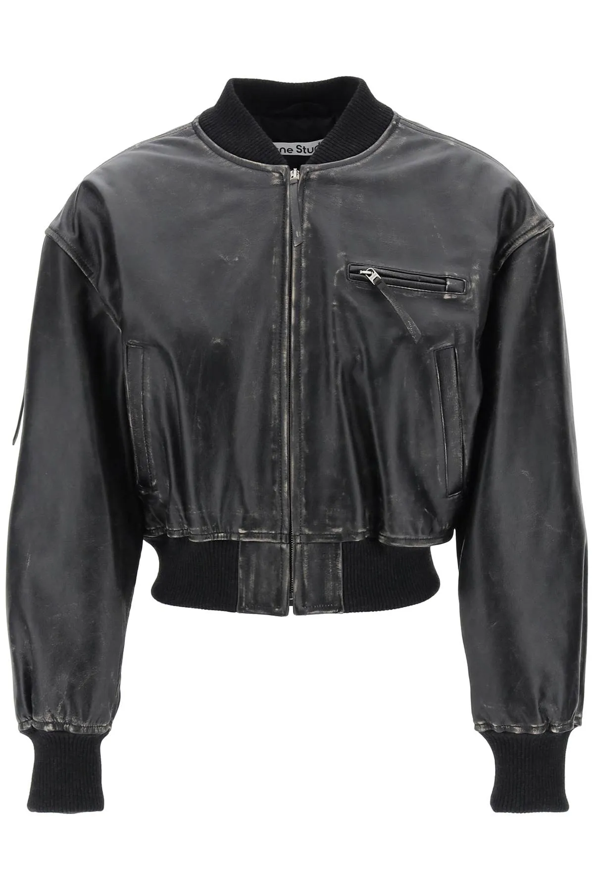 Acne Studios Aged Leather Bomber Jacket With Distressed Treatment