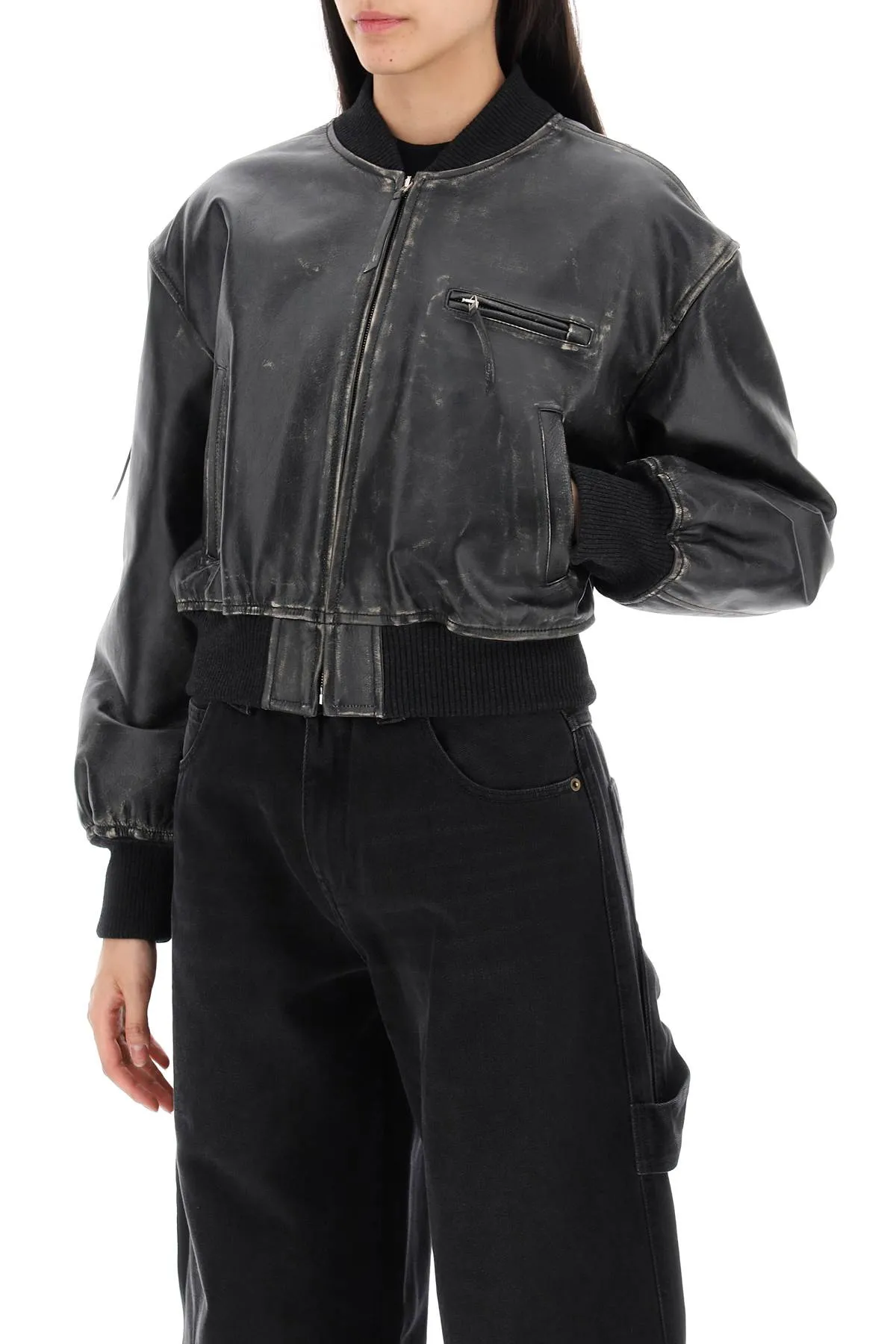 Acne Studios Aged Leather Bomber Jacket With Distressed Treatment