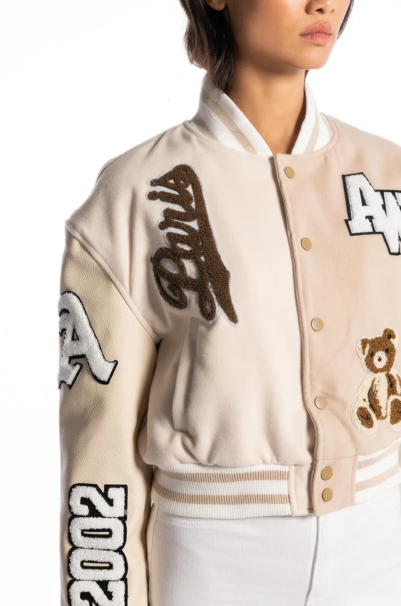 AZALEA WANG BEIGE RUELA VARSITY JACKET