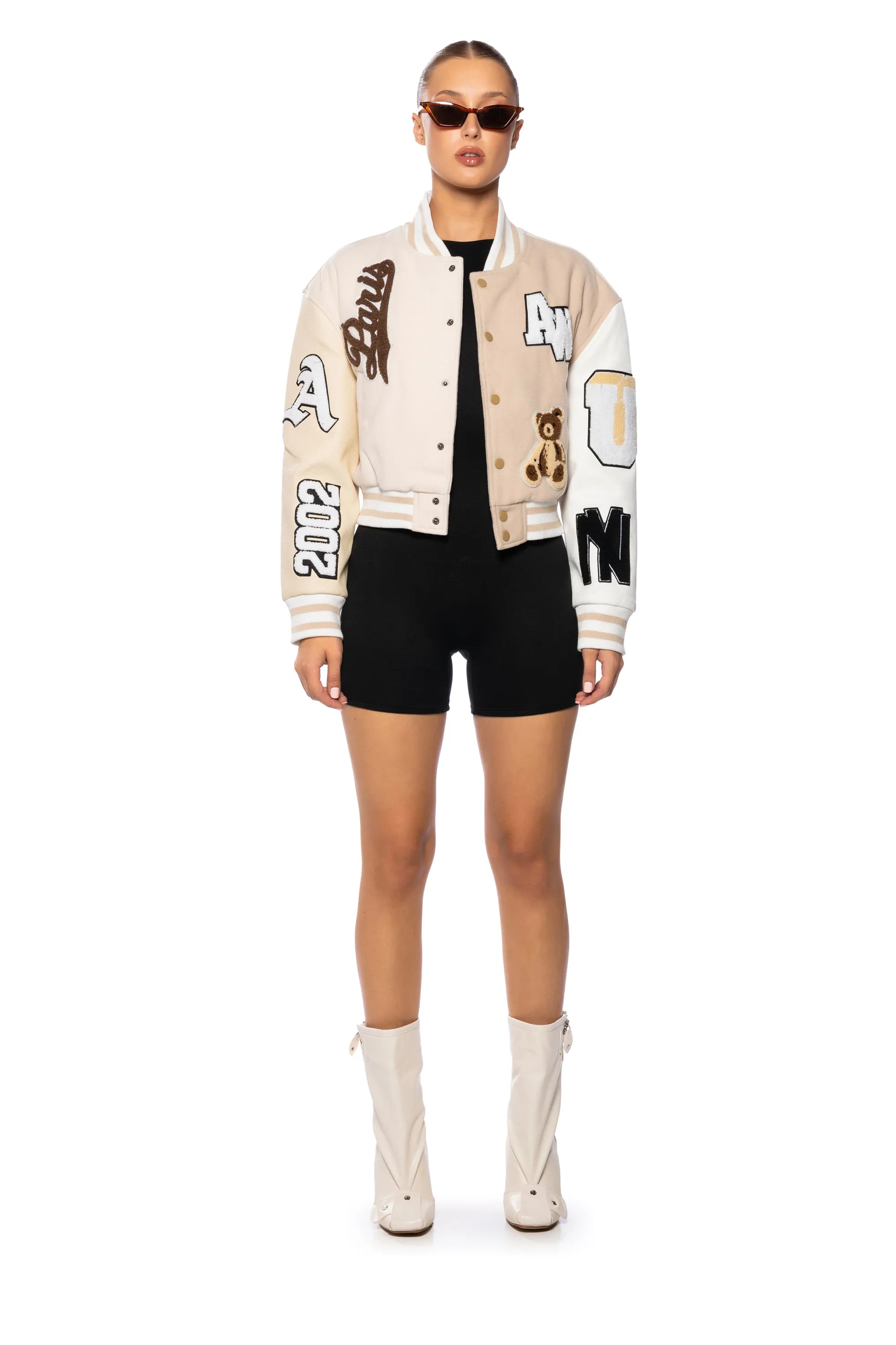 AZALEA WANG BEIGE RUELA VARSITY JACKET