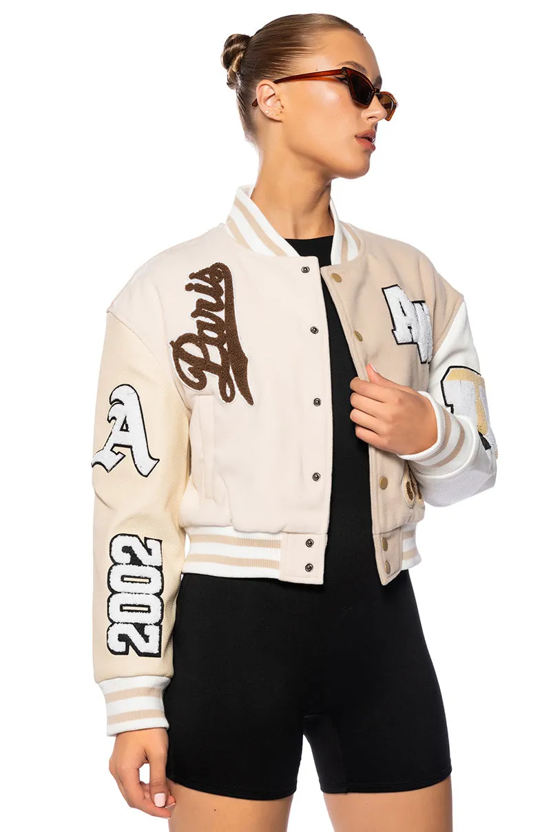 AZALEA WANG BEIGE RUELA VARSITY JACKET