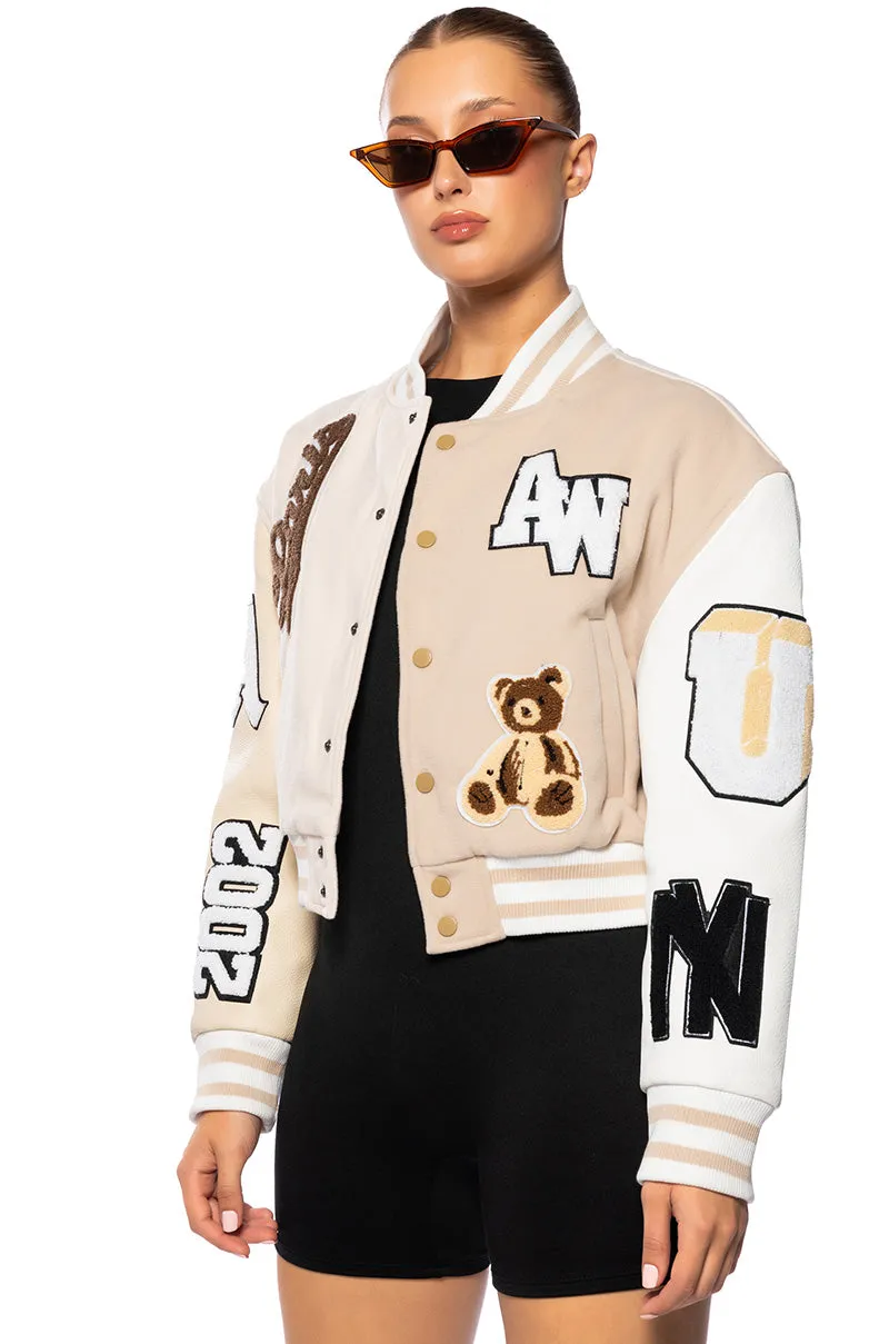 AZALEA WANG BEIGE RUELA VARSITY JACKET