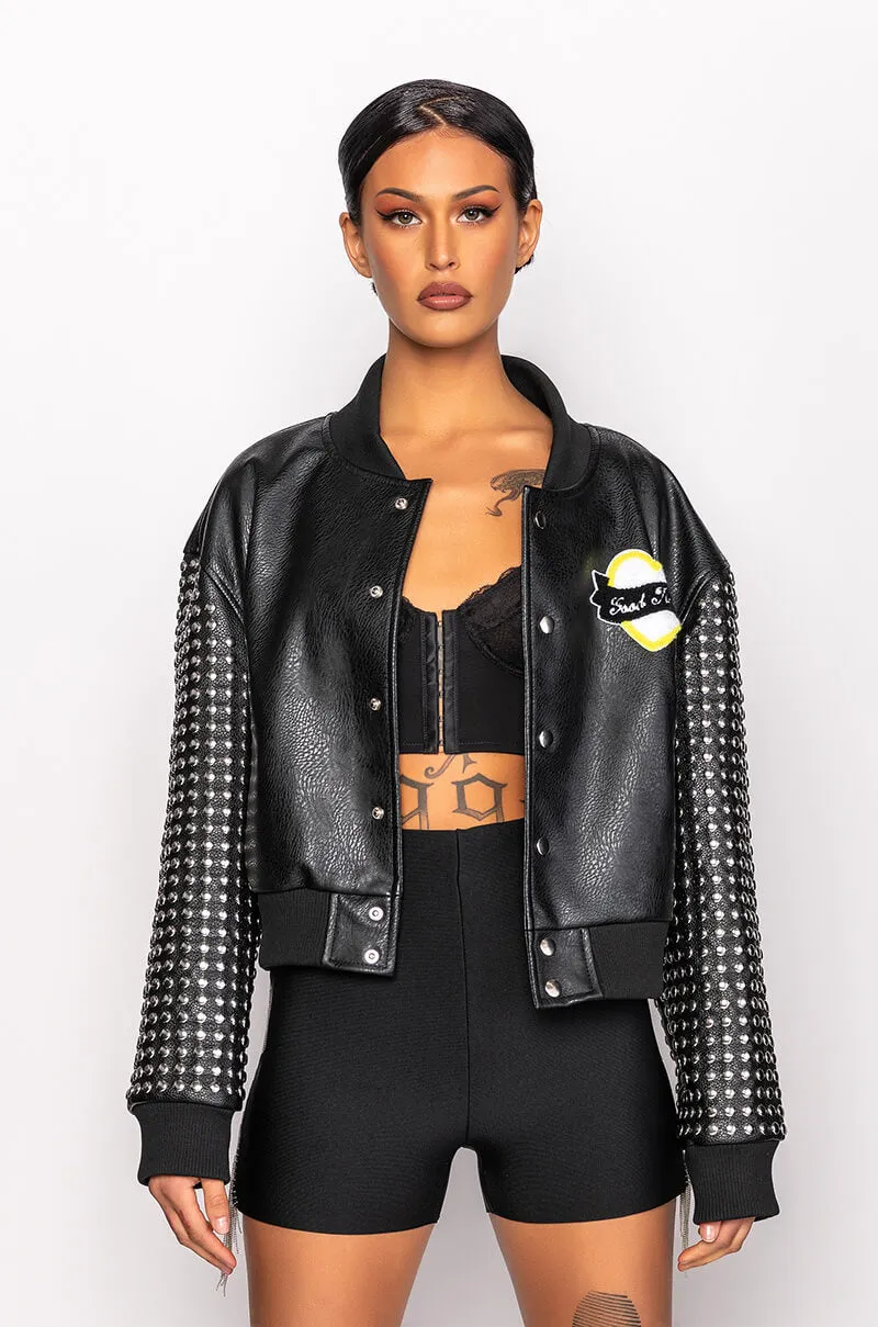 AZALEA WANG GOOD TIMES STUDDED ARM BOMBER