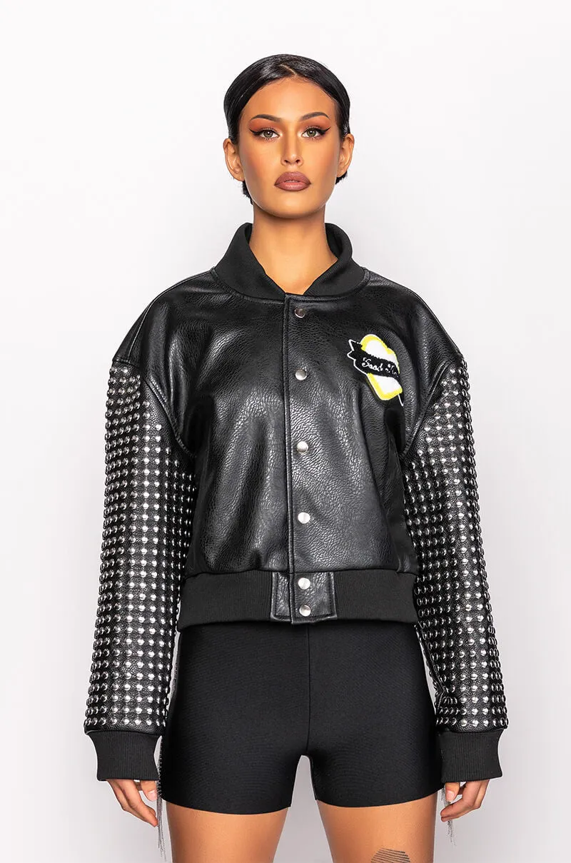 AZALEA WANG GOOD TIMES STUDDED ARM BOMBER