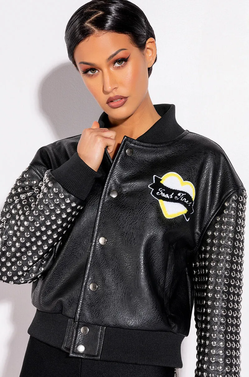 AZALEA WANG GOOD TIMES STUDDED ARM BOMBER