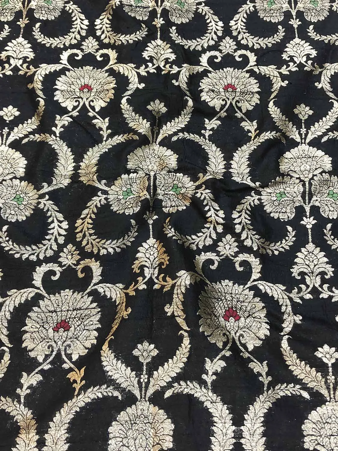 Black Banarasi Pure Raw Silk Meenakari Fabric ( 1 Mtr )