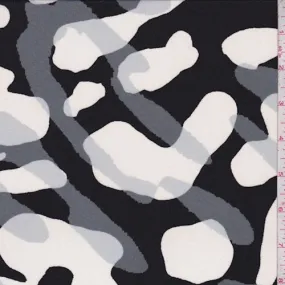 Black/White/Steel Abstract Camo Silk Crepe de Chine Fabric