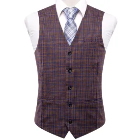 Blue Golden Plaid Wool Men's Single Vest Waistcoat