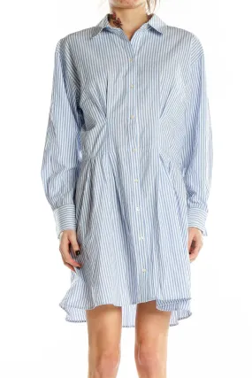 Blue Striped Cotton Shirt Dress