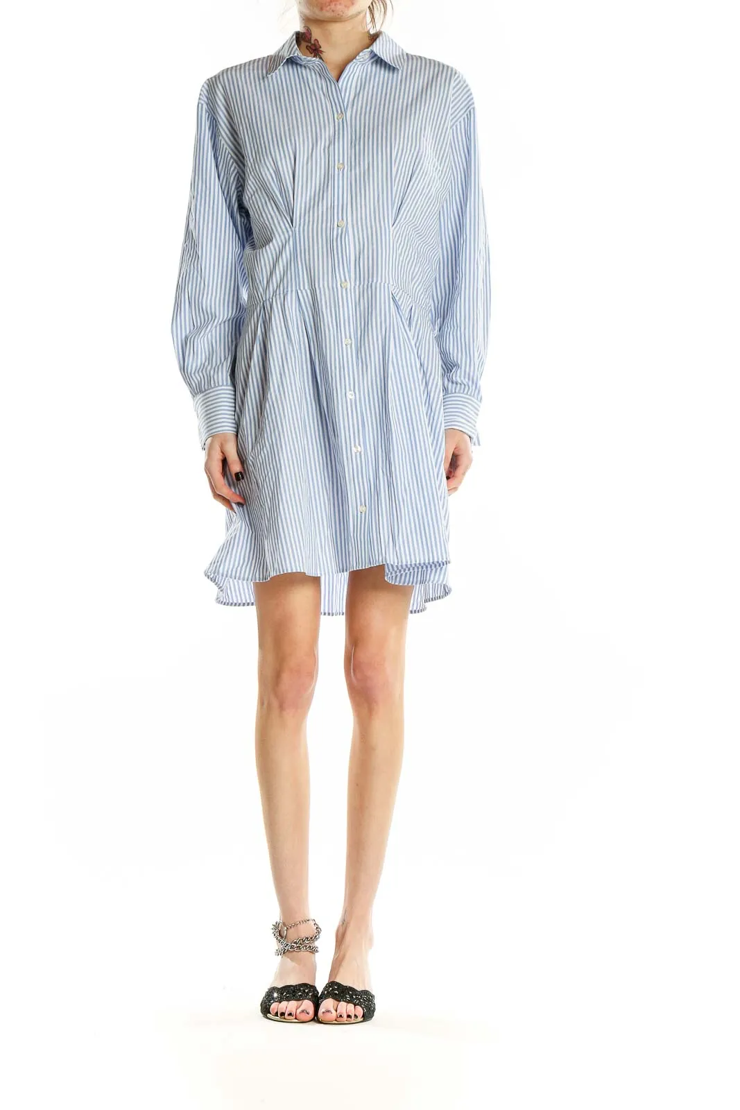 Blue Striped Cotton Shirt Dress