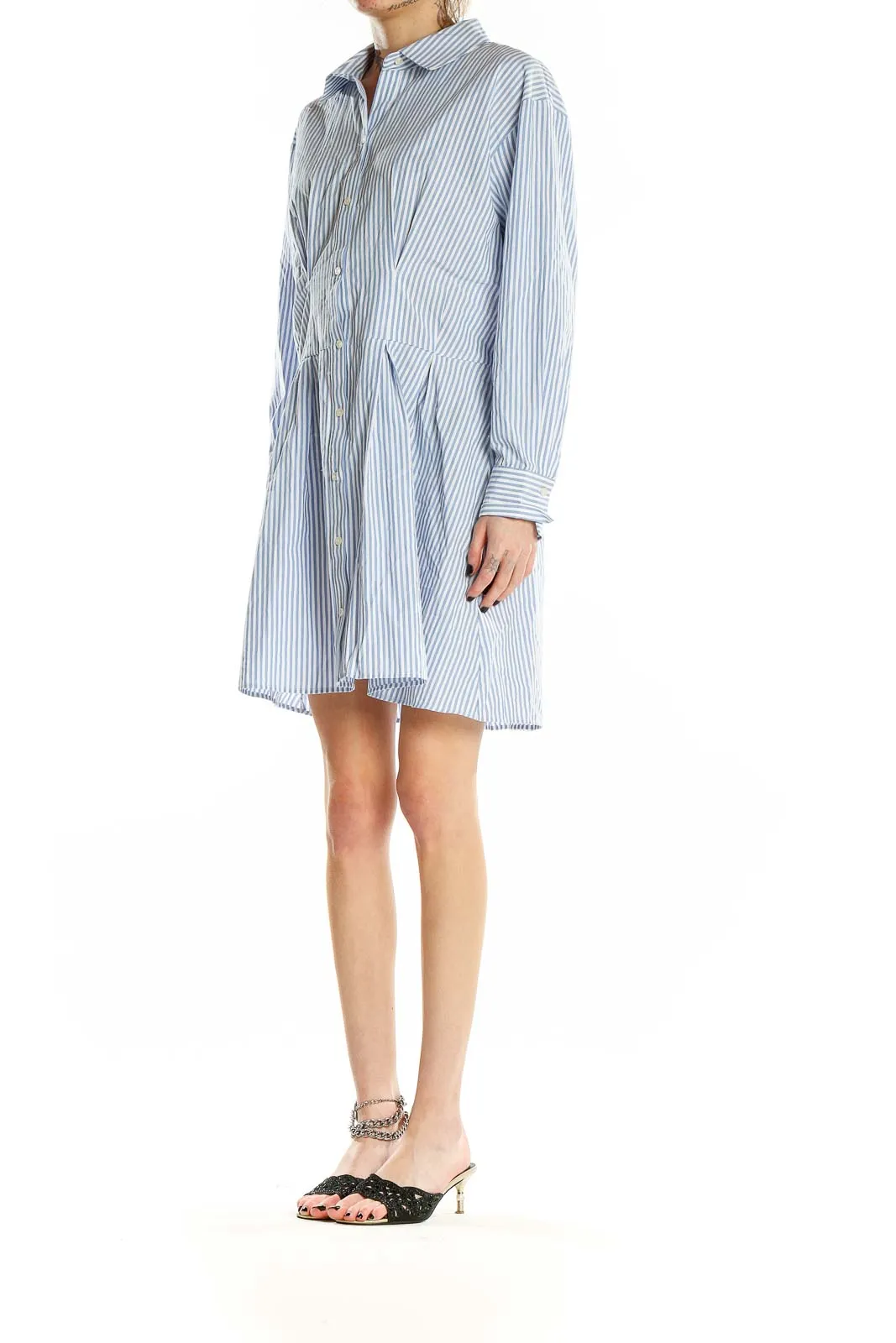 Blue Striped Cotton Shirt Dress