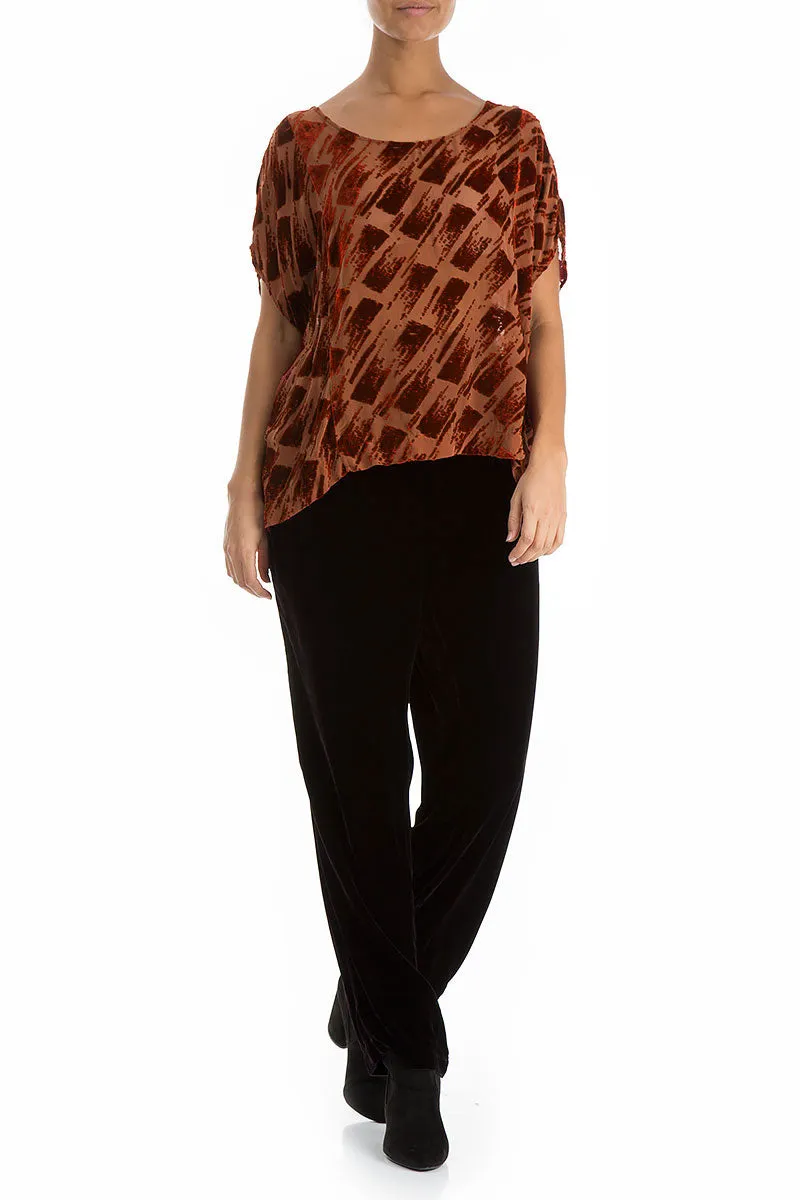 Boxy Devoré Brick Silk Velvet Blouse