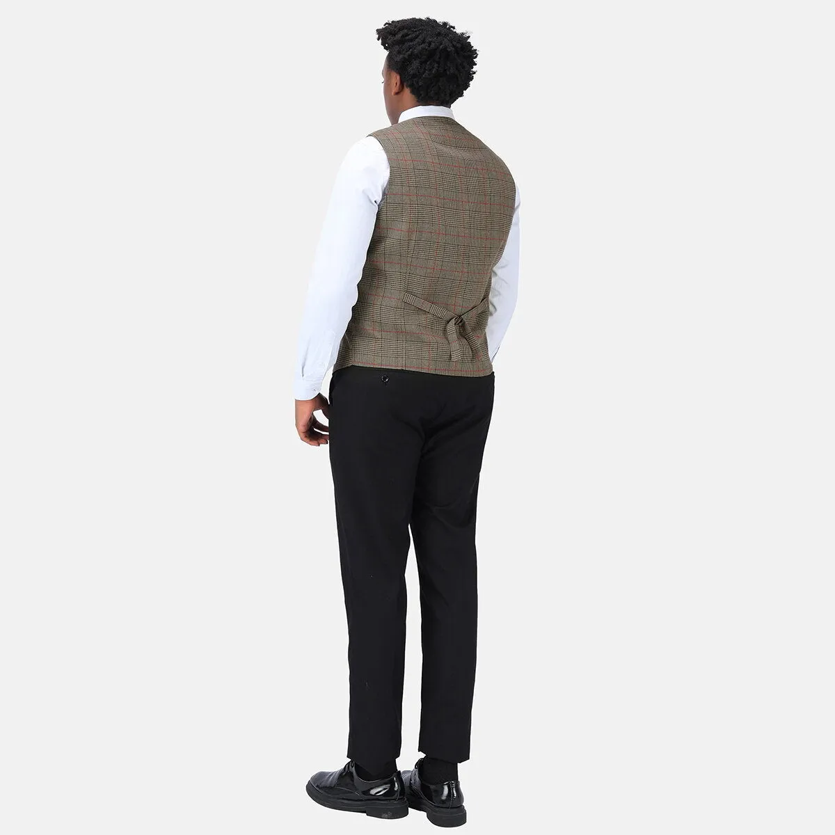 Checked Vests Stripes Business Slim Fit Cotton Coffee