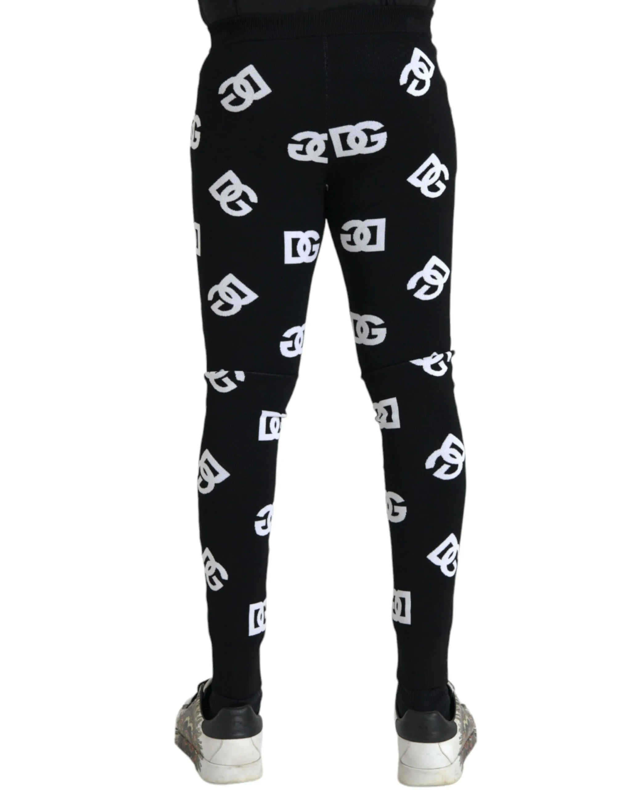 Dolce & Gabbana Black Viscose Skinny Men Leggings Logo Print Pants