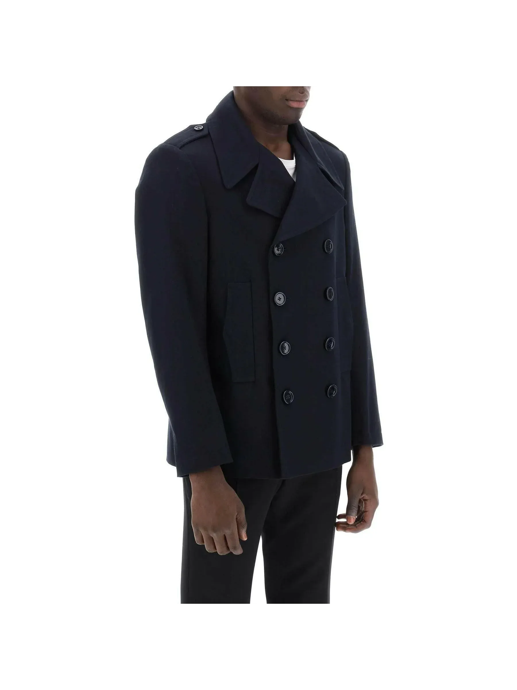 Double-Breasted Twill Peacoat