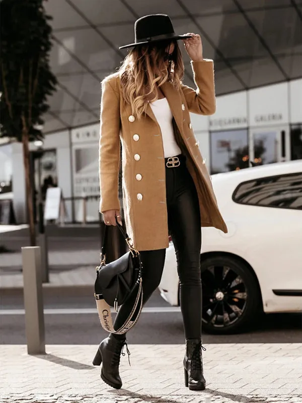 Elegant Women's Double Breasted Woolen Pea Coat