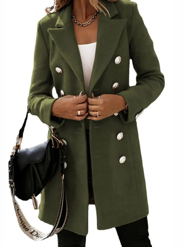 Elegant Women's Double Breasted Woolen Pea Coat