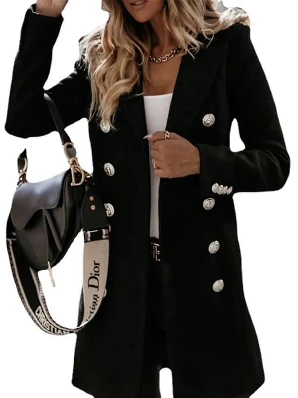 Elegant Women's Double Breasted Woolen Pea Coat