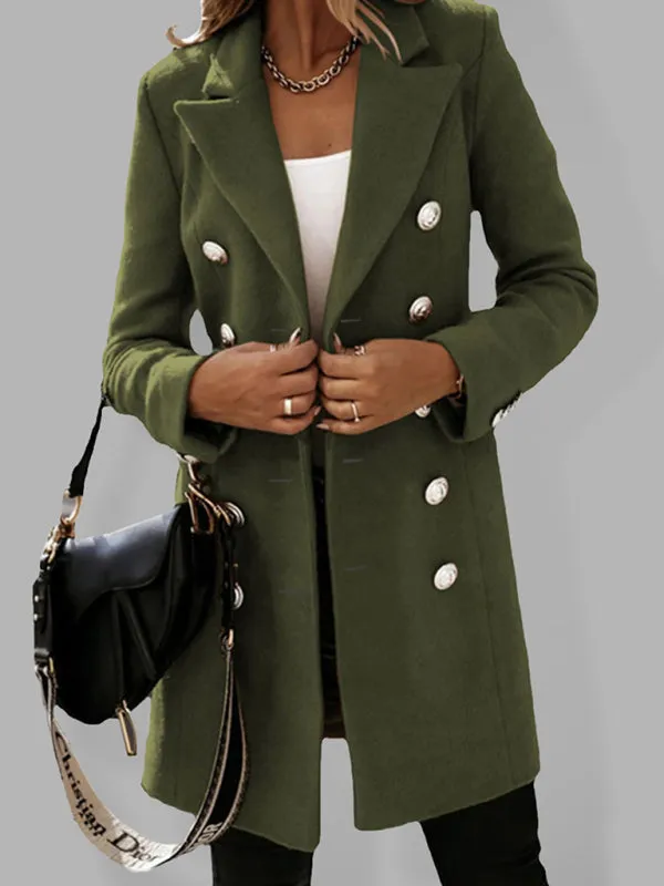 Elegant Women's Double Breasted Woolen Pea Coat