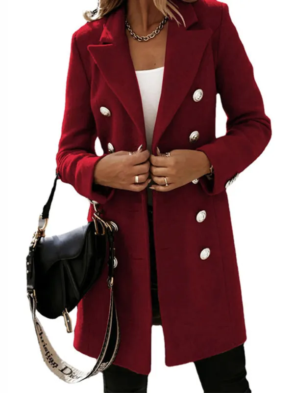 Elegant Women's Double Breasted Woolen Pea Coat