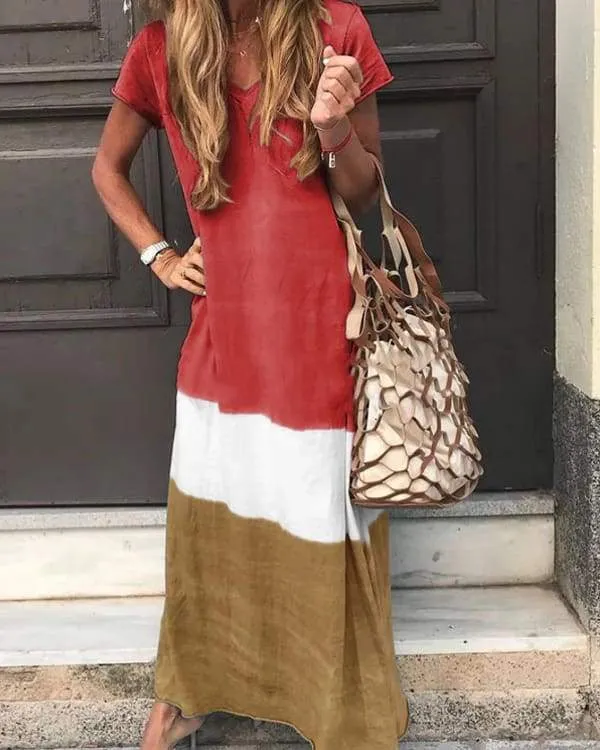 FashionSierra - V Neck Casual Short Sleeve Maxi Dresses