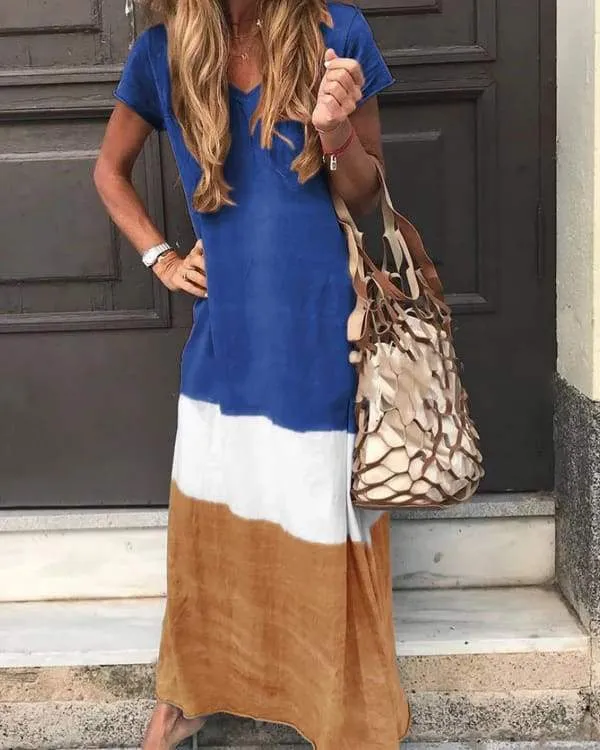 FashionSierra - V Neck Casual Short Sleeve Maxi Dresses