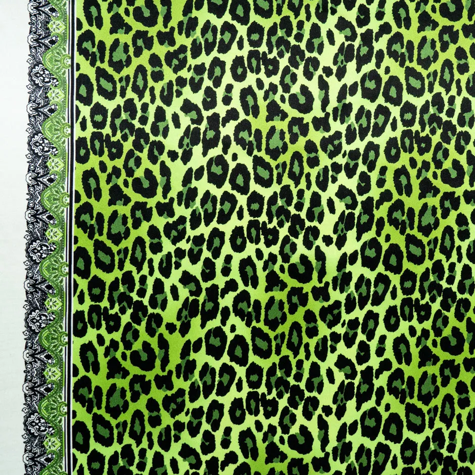 Green Animal Printed Pure Silk Satin