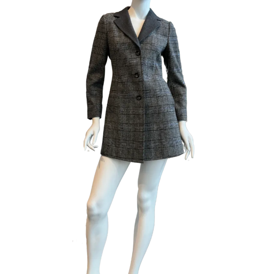 Grey Plaid Wool Coat