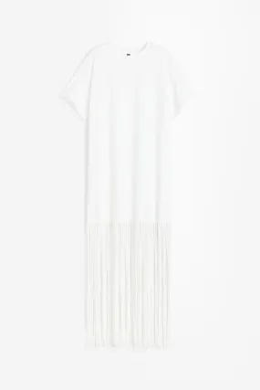 H&M Fringe-trimmed T-shirt dress, white