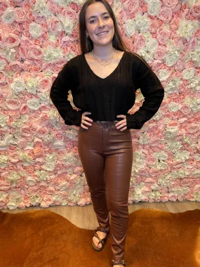 Harper Faux Leather Leggings Fit Pants Chocolate