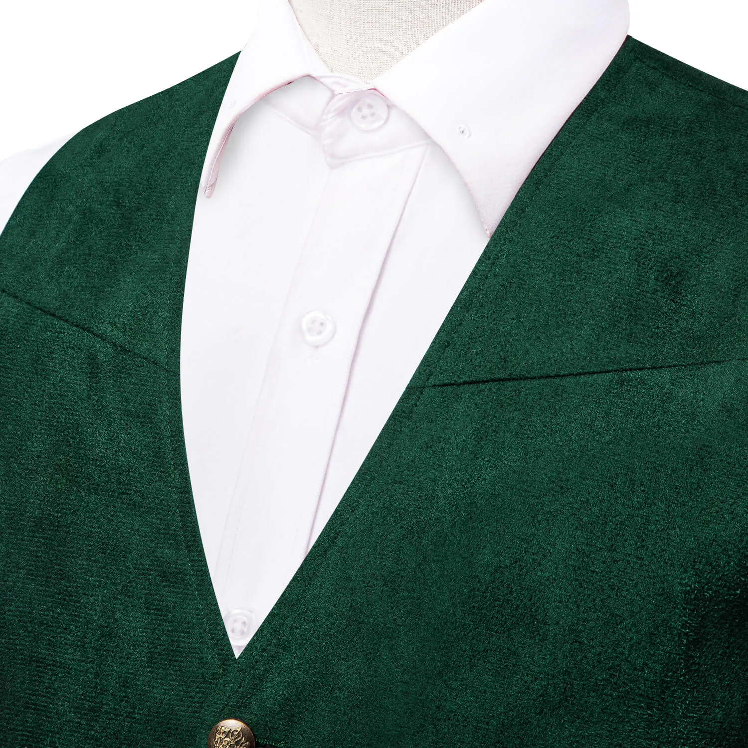 Hi-Tie Button Vest Dark Green Suede Solid Men's Single Vest