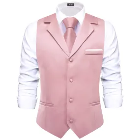 Hi-Tie Lighgt Pink Waistcoat Solid Notch lapels Men's Vest