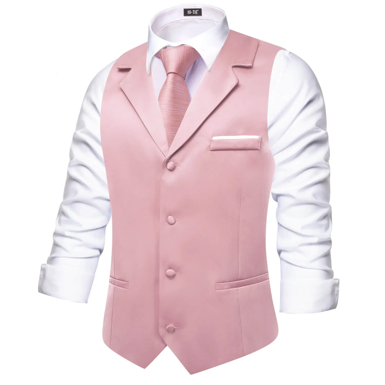 Hi-Tie Lighgt Pink Waistcoat Solid Notch lapels Men's Vest