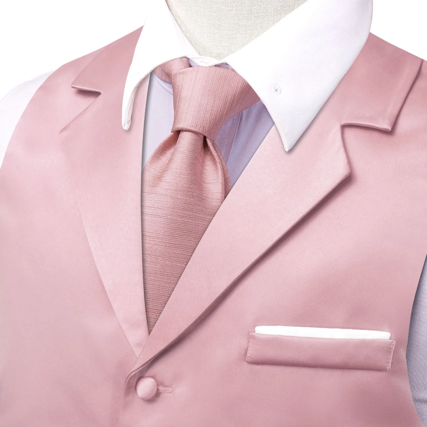 Hi-Tie Lighgt Pink Waistcoat Solid Notch lapels Men's Vest