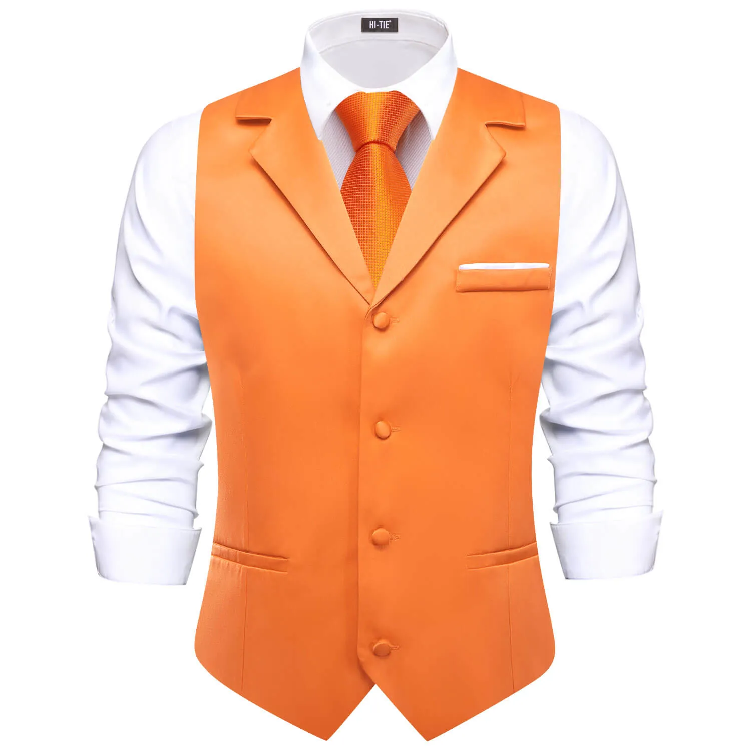 Hi-Tie Orange Waistcoat Solid Notch lapels Men's Vest