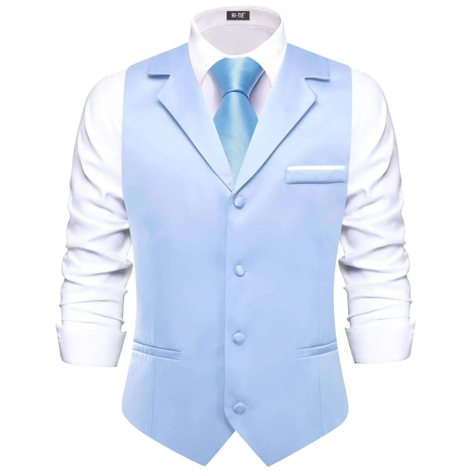 Hi-Tie Sky Blue Waistcoat Solid Notch lapels Men's Vest