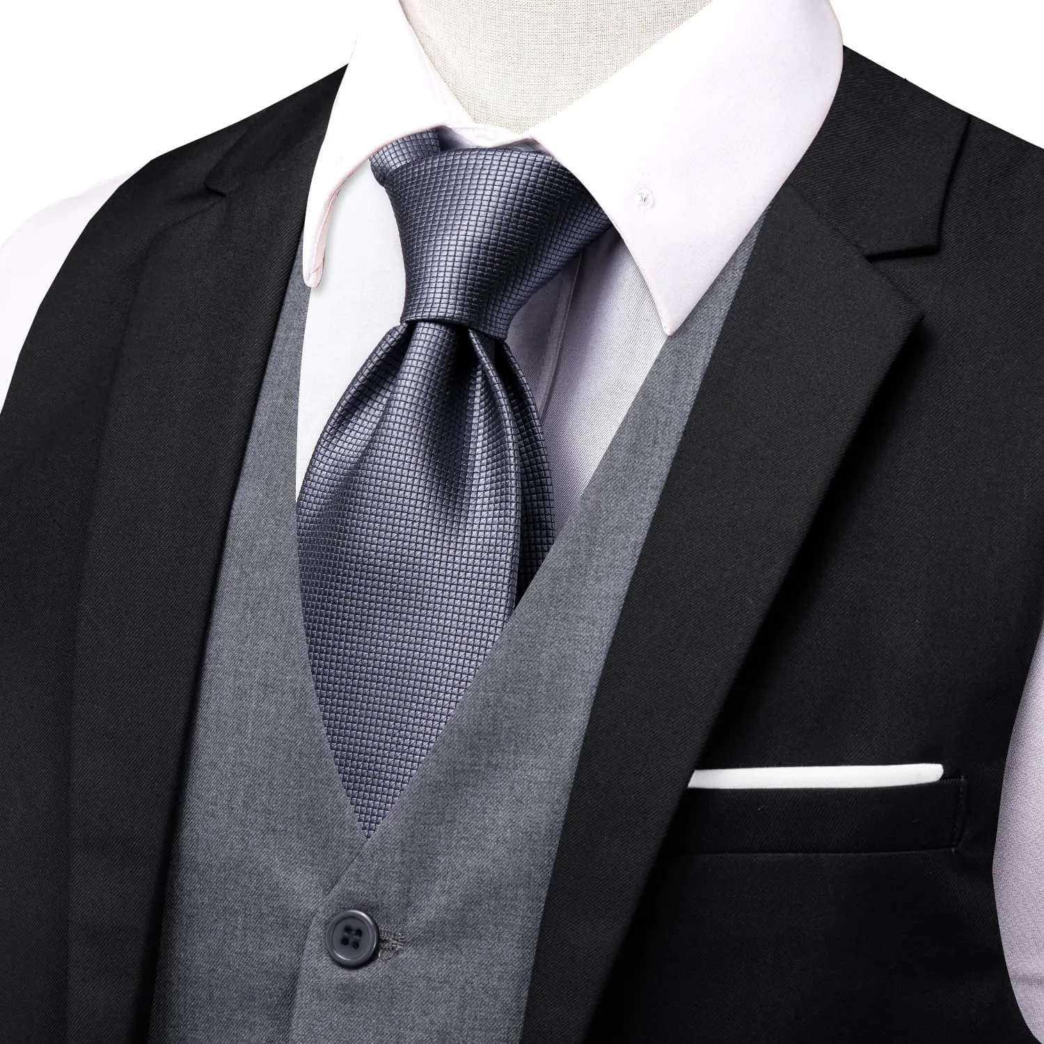 Hi-Tie Suit Vest Layered Waistcoat Black Gray Vests for Wedding