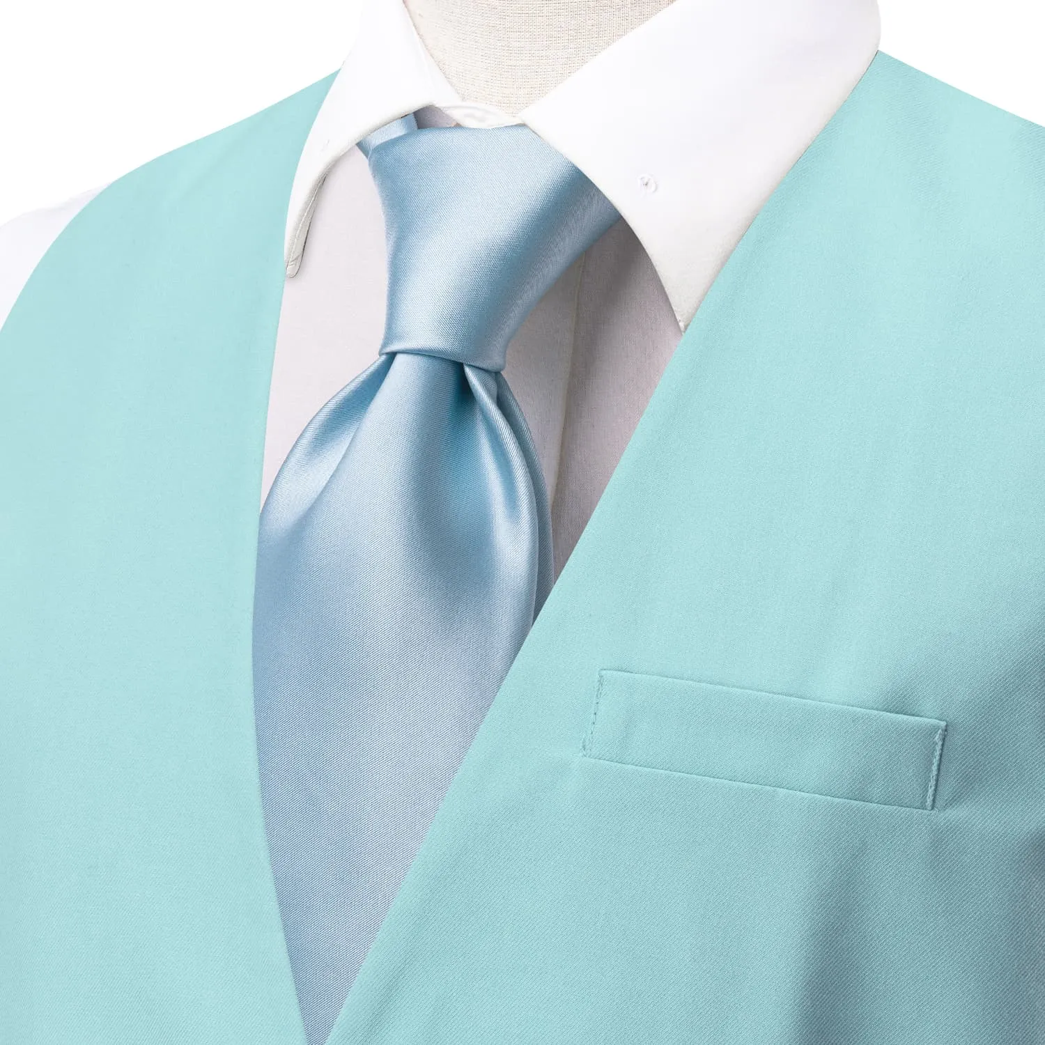 Hi-Tie Turquoise Blue Solid V-Neck Waistcoat Formal Mens Vest