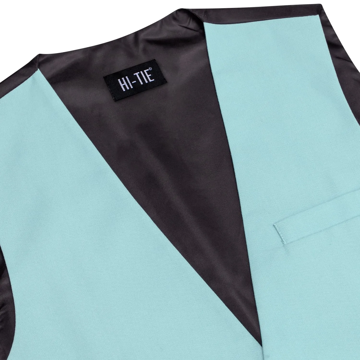 Hi-Tie Turquoise Blue Solid V-Neck Waistcoat Formal Mens Vest