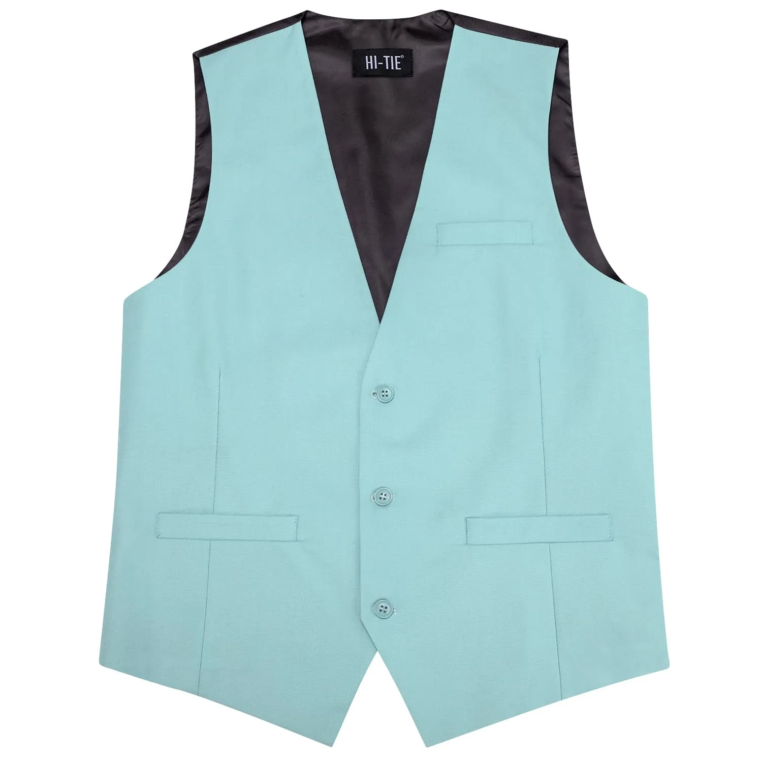 Hi-Tie Turquoise Blue Solid V-Neck Waistcoat Formal Mens Vest