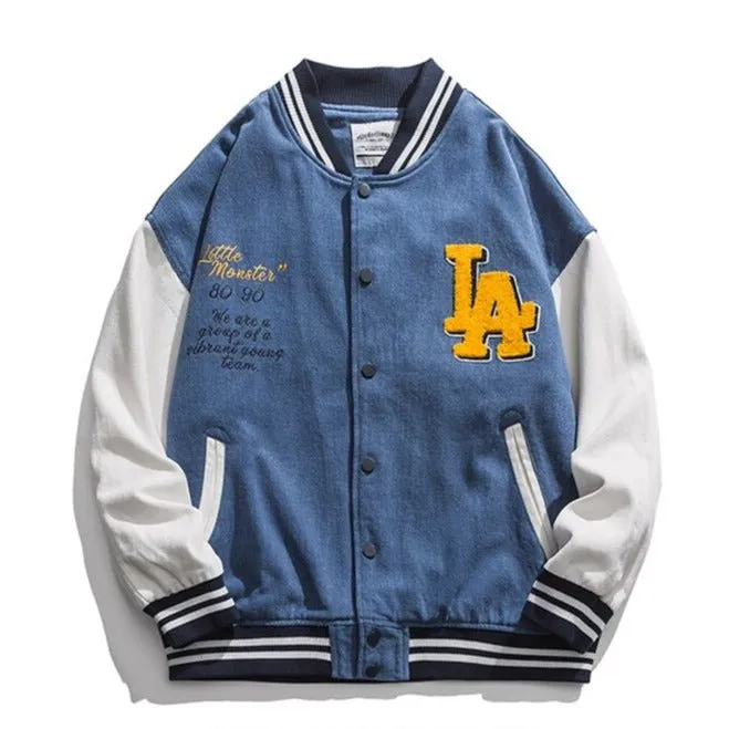 LA Varsity Embroidery Baseball Bomber Jacket