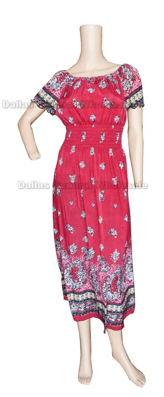 Ladies Straight Shoulder Sun Dresses Wholesale