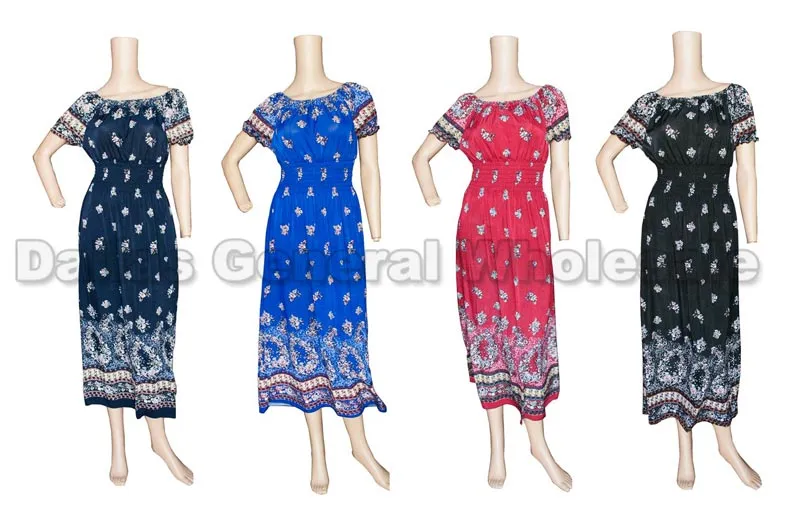 Ladies Straight Shoulder Sun Dresses Wholesale