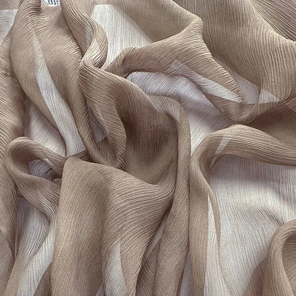 Light Brown Woven Crinkled Silk Chiffon Fabric